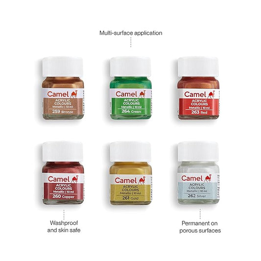Camel Acrylic Metallic Colour 10ml (6 Shades)