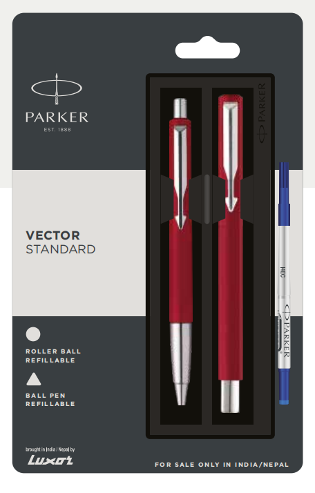 PARKER VECTOR STANDARD BALL PEN + ROLLER BALL PEN WITH CHROME TIP