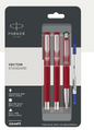 PARKER VECTOR STANDARD BALL PEN + ROLLER BALL PEN + FOUNTAIN PEN WITH CHROME TRIM