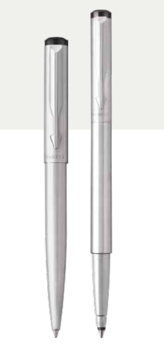 PARKER VECTOR STAINLESS STEEL BALL PEN + ROLLER BALL PEN  WITH CHROME TRIM