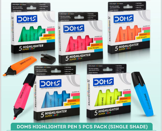 Doms NEON HIGHLIGHTER  BLUE (Pack of 5)