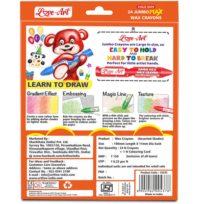 Artline Love-Art Jumbo Max Wax Crayons (24 Shades)